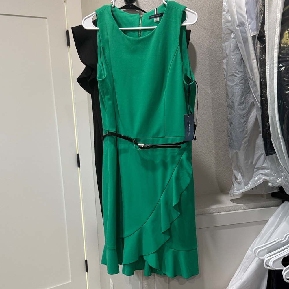 Tommy Hilfiger Green Sleeveless Ruffle Dress